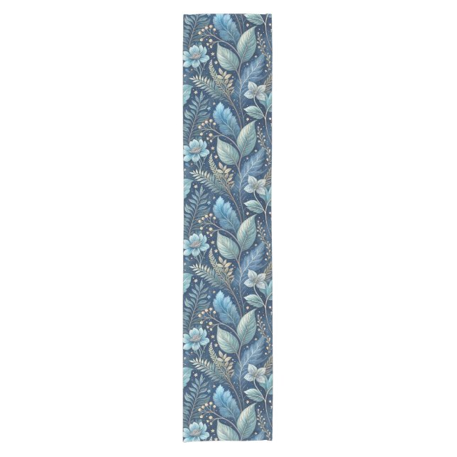Intricate Blue & Green Botanical -Starry Dark Blue Short Table Runner (Front)