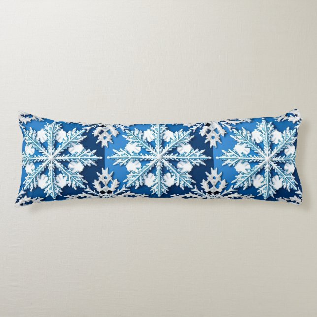Intricate Blue Snowflake Design  Body Cushion (Front)