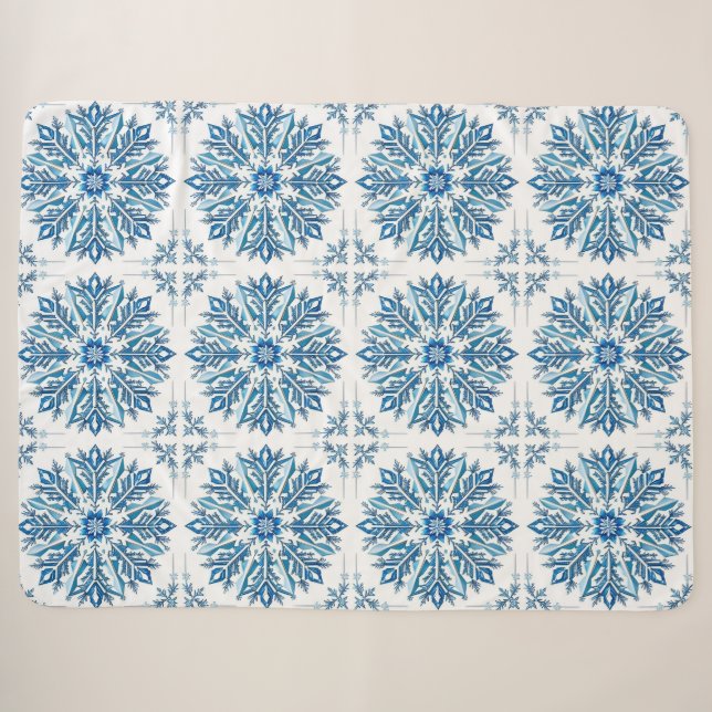 Intricate Blue Snowflake Design  Sherpa Blanket (Front (Horizontal))