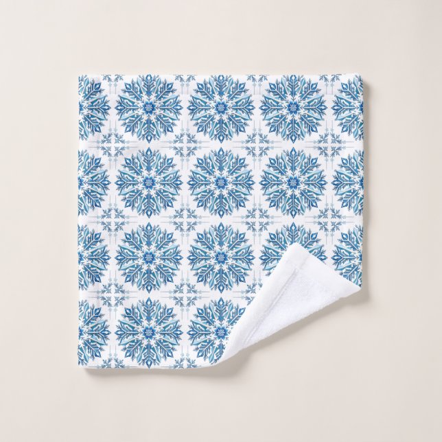 Intricate Blue Snowflake Design  Wash Cloth (Wash Cloth)