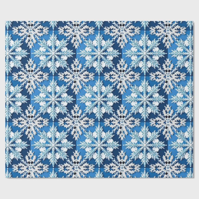 Intricate Blue Snowflake Design  Wrapping Paper (Flat)