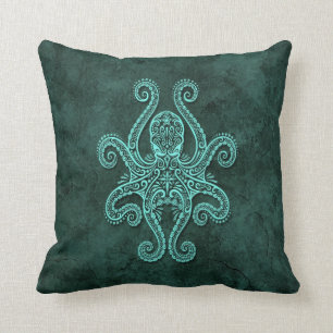 Intricate Blue Stone Octopus Cushion
