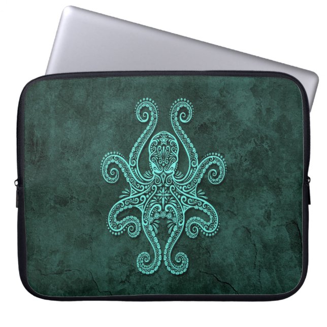 Intricate Blue Stone Octopus Laptop Sleeve (Front)