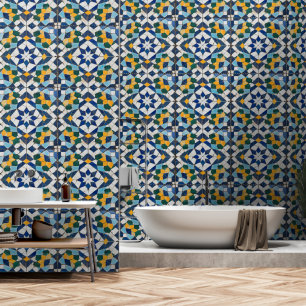 Intricate Blue Tile Pattern Wallpaper