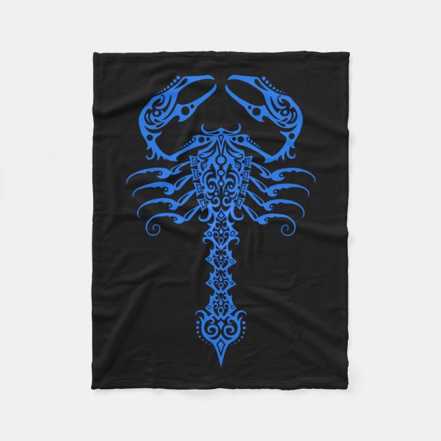 Intricate Blue Tribal Scorpion Fleece Blanket (Front)