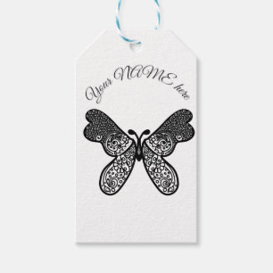 Intricate Boho Mandala Butterfly Black and White A Gift Tags