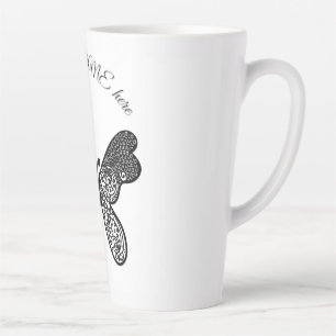Intricate Boho Mandala Butterfly Black and White A Latte Mug