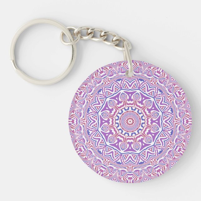Intricate Bold Groovy Boho Hippie Abstract Mandala Key Ring (Front)