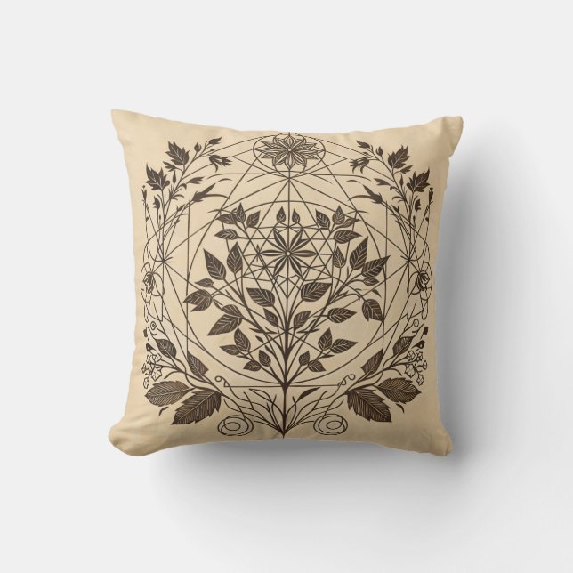 Intricate Botanical Throw Pillow (Front)
