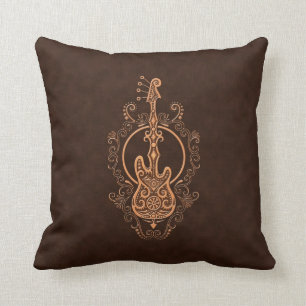 Intricate Brown Bass Guitar Design Cushion