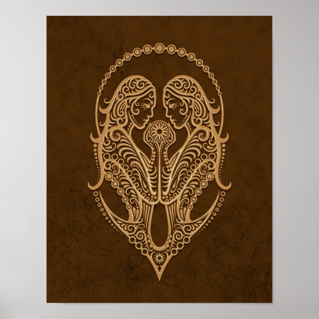 Intricate Brown Gemini Zodiac Poster (Front)