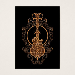 Intricate Brown Guitar Design on Black