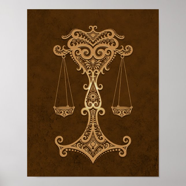 Intricate Brown Libra Zodiac Poster (Front)