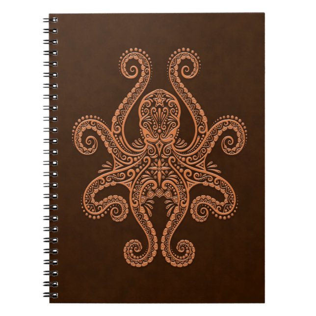 Intricate Brown Octopus Spiral Notebook (Front)