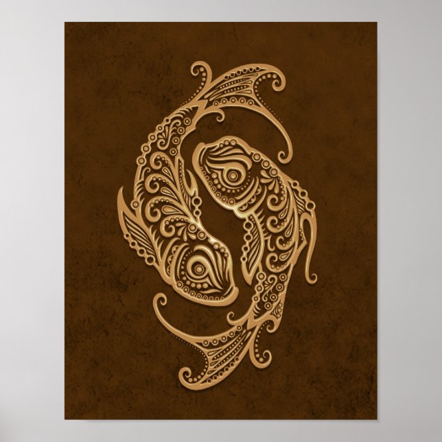 Intricate Brown Pisces Zodiac Poster (Front)