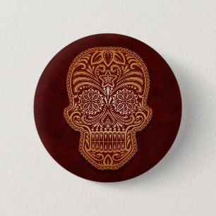 Intricate Brown Sugar Skull 6 Cm Round Badge