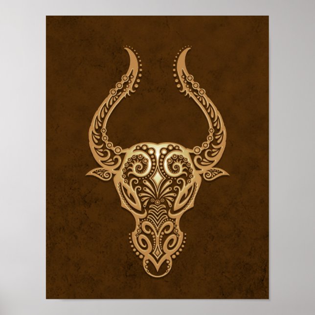 Intricate Brown Taurus Zodiac Poster (Front)