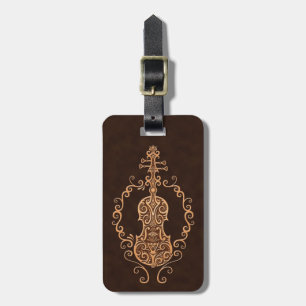 Intricate Brown Violin Design Luggage Tag