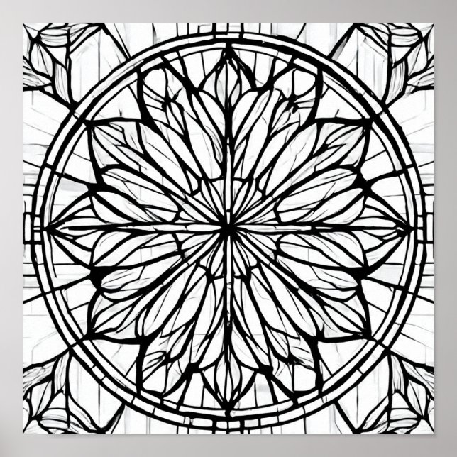 Intricate Cathedral Line Pattern: Stained-Glass Poster (Front)