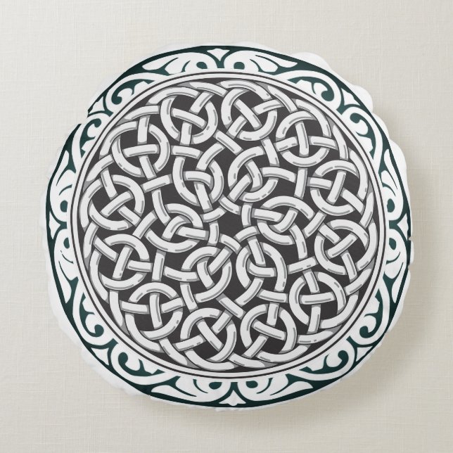 Intricate Celtic Knot Spiral Pattern Decorative  Round Cushion (Front)