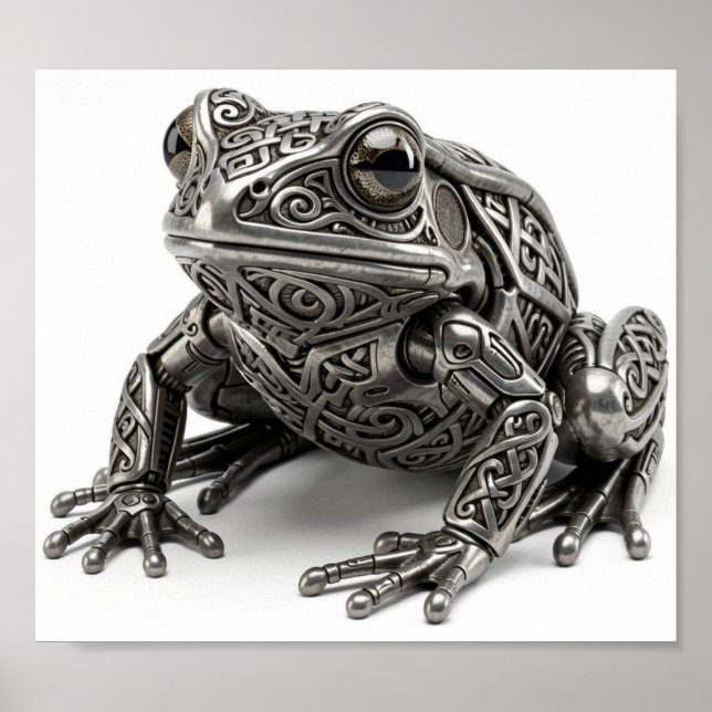 Intricate Celtic Silver Frog Mechanical Sculpture Poster (Front)