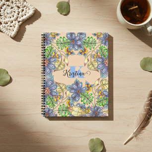 Intricate Colourful Floral Name and Initial Letter Notebook