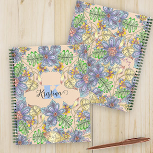 Intricate Colourful Floral Name and Initial Letter Notebook