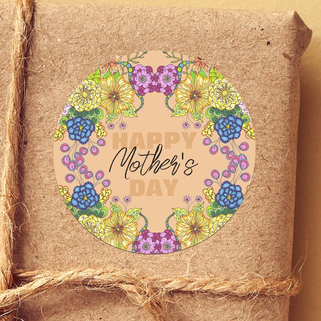 Intricate Colourful Flowers Foliage Mother's Day Classic Round Sticker (Creator Uploaded)