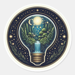 Intricate Cosmic Lightbulb Terrarium Forest Waterf Classic Round Sticker