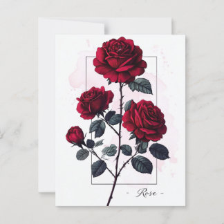 Intricate Crimson Red Roses Botanical Art Postcard