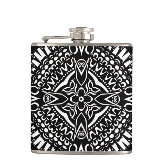 Intricate Cross Geometry Hip Flask (Front)