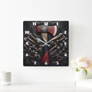 Intricate Design of a Fireman's Axe With Tribute Square Wall Clock