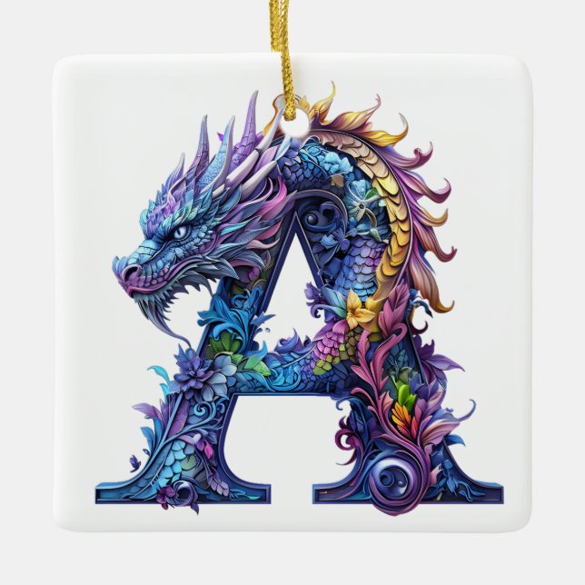 Intricate Dragon - letter A Ceramic Ornament (Front)