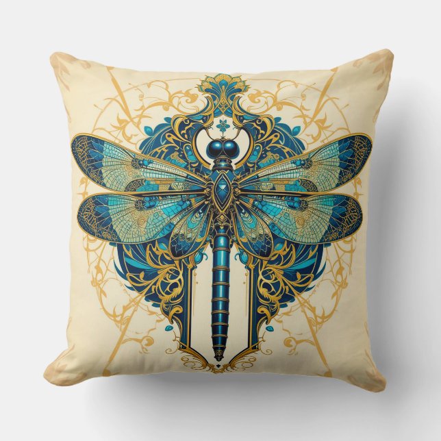 Intricate Dragonfly Artwork Cushion (Front)