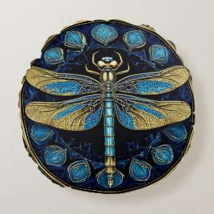 Intricate Dragonfly Artwork Round Cushion