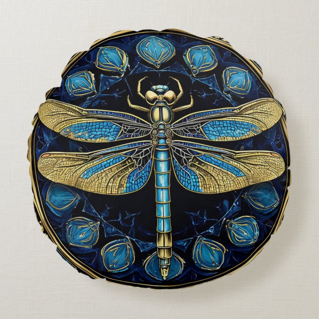 Intricate Dragonfly Artwork Round Cushion (Front)