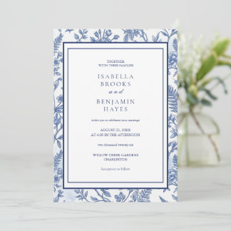 Intricate Elegant Blue Chinoiserie Toile Floral Invitation