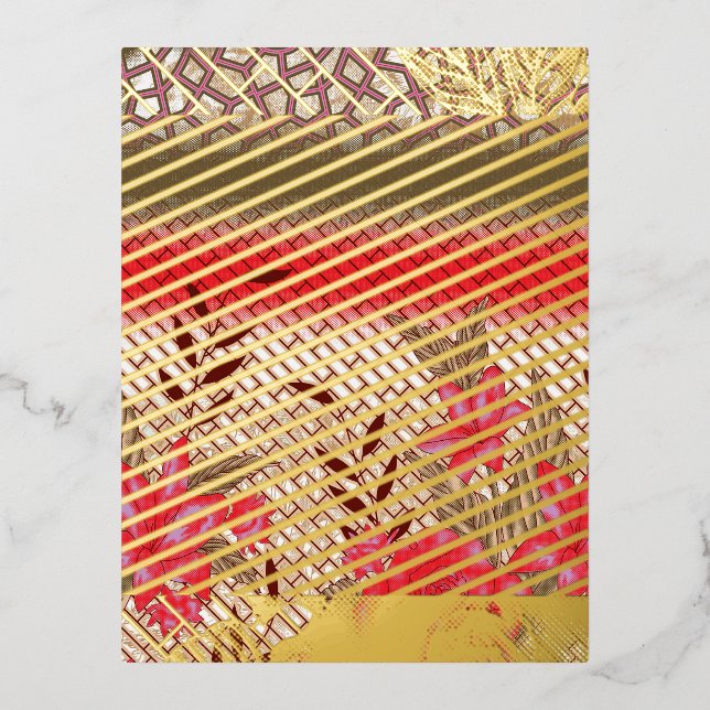 Intricate fabric design featuring floral patterns  foil holiday postcard (Front)