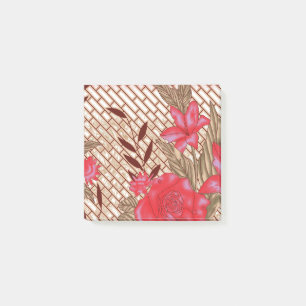 Intricate fabric design featuring floral patterns  post-it notes