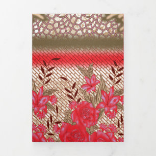 Intricate fabric design featuring floral patterns Tri-Fold holiday card