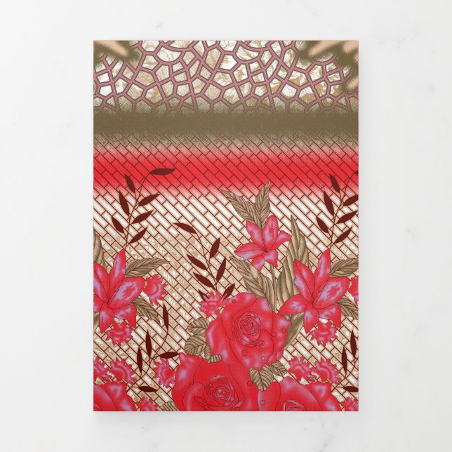 Intricate fabric design featuring floral patterns  Tri-Fold invitation (Cover)