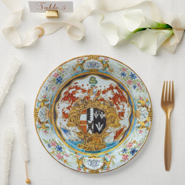Intricate Fine Dining Wedding Dinner Coat Of Arms Paper Plate (Wedding)