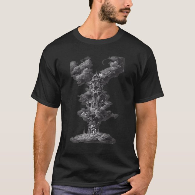 Intricate Floating High Fantasy Fairytale Skycastl T-Shirt (Front)