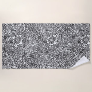 Intricate Floral Design in Black and White Beach Towel