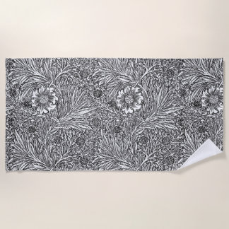 Intricate Floral Design in Black and White Beach Towel