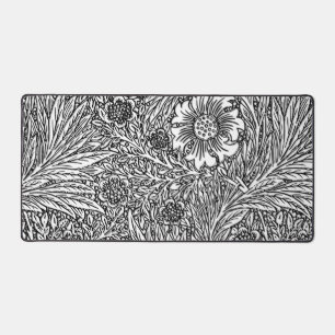 Intricate Floral Design in Black and White Desk Mat