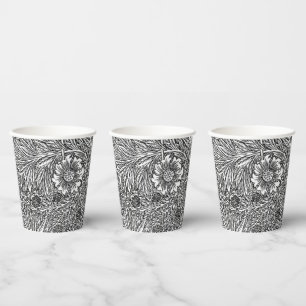 Intricate Floral Design in Black and White Paper Cups