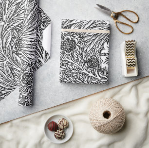 Intricate Floral Design in Black and White Wrapping Paper