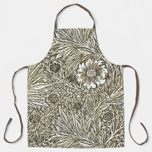 Intricate Floral Design in Brown and White Apron