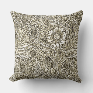 Intricate Floral Design in Brown and White Cushion